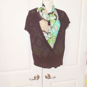 Black short sleeves open front cardigan faded glor